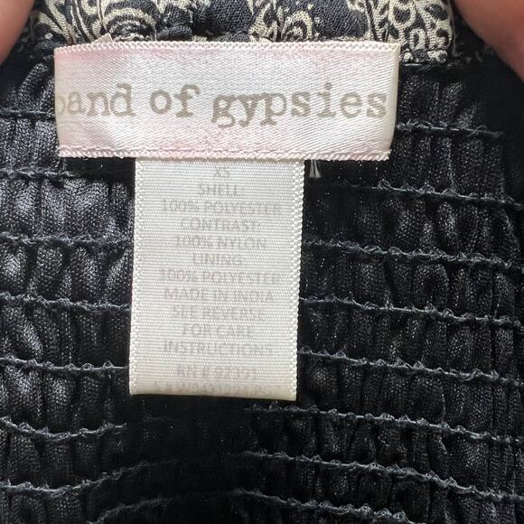 BAND OF GYPSIES Paisley Midi Dress High-Low Sleeveless Lace-Trim Black Cream XS - Picture 8 of 9